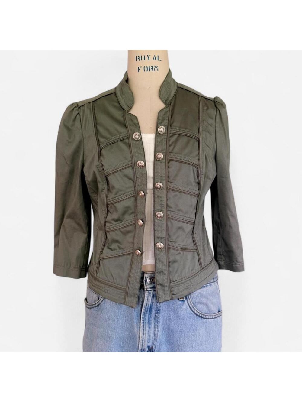 White House Black Market Olive Military Band Jacket in Green